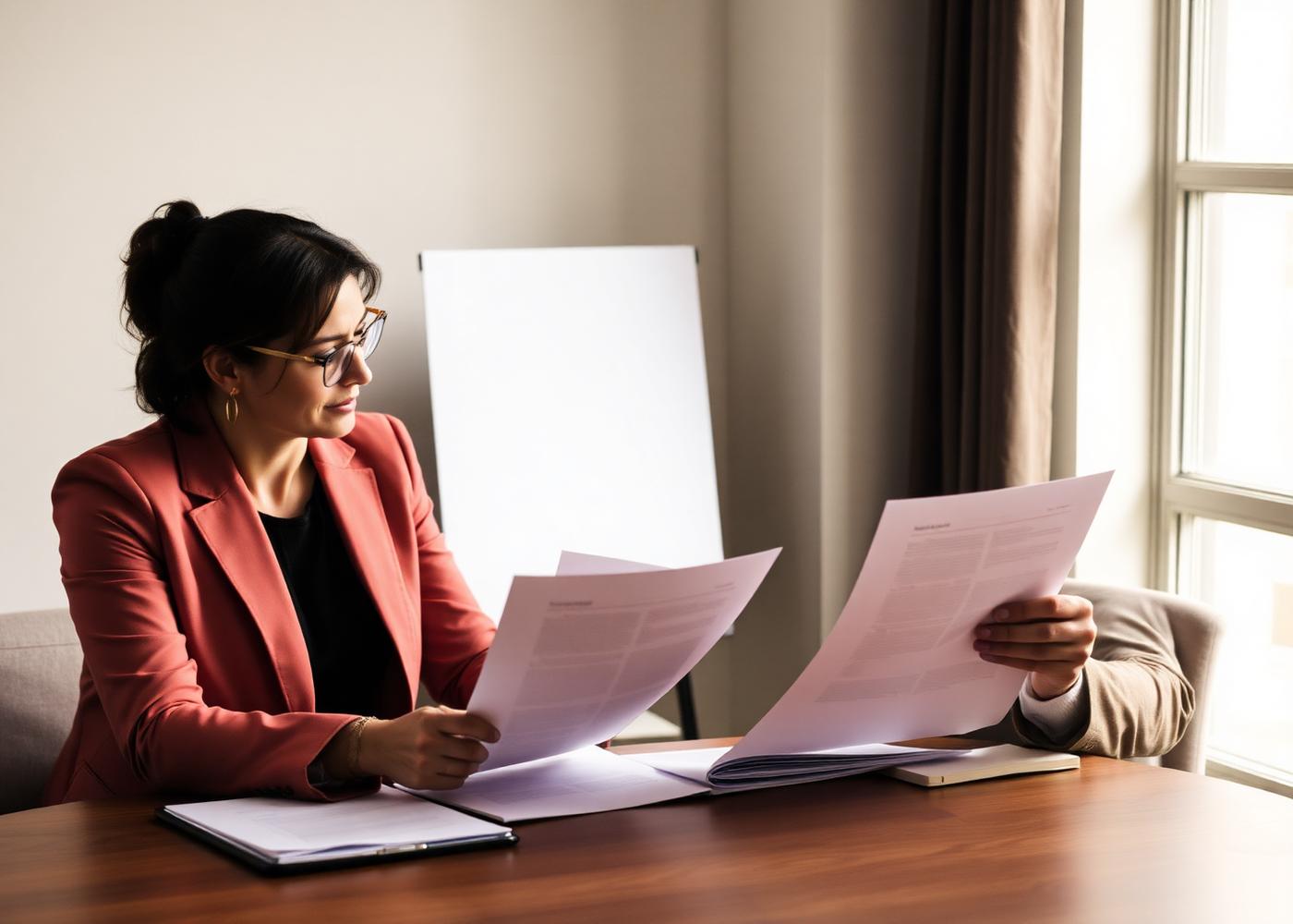 Consultants reviewing contract documentation at a conference table